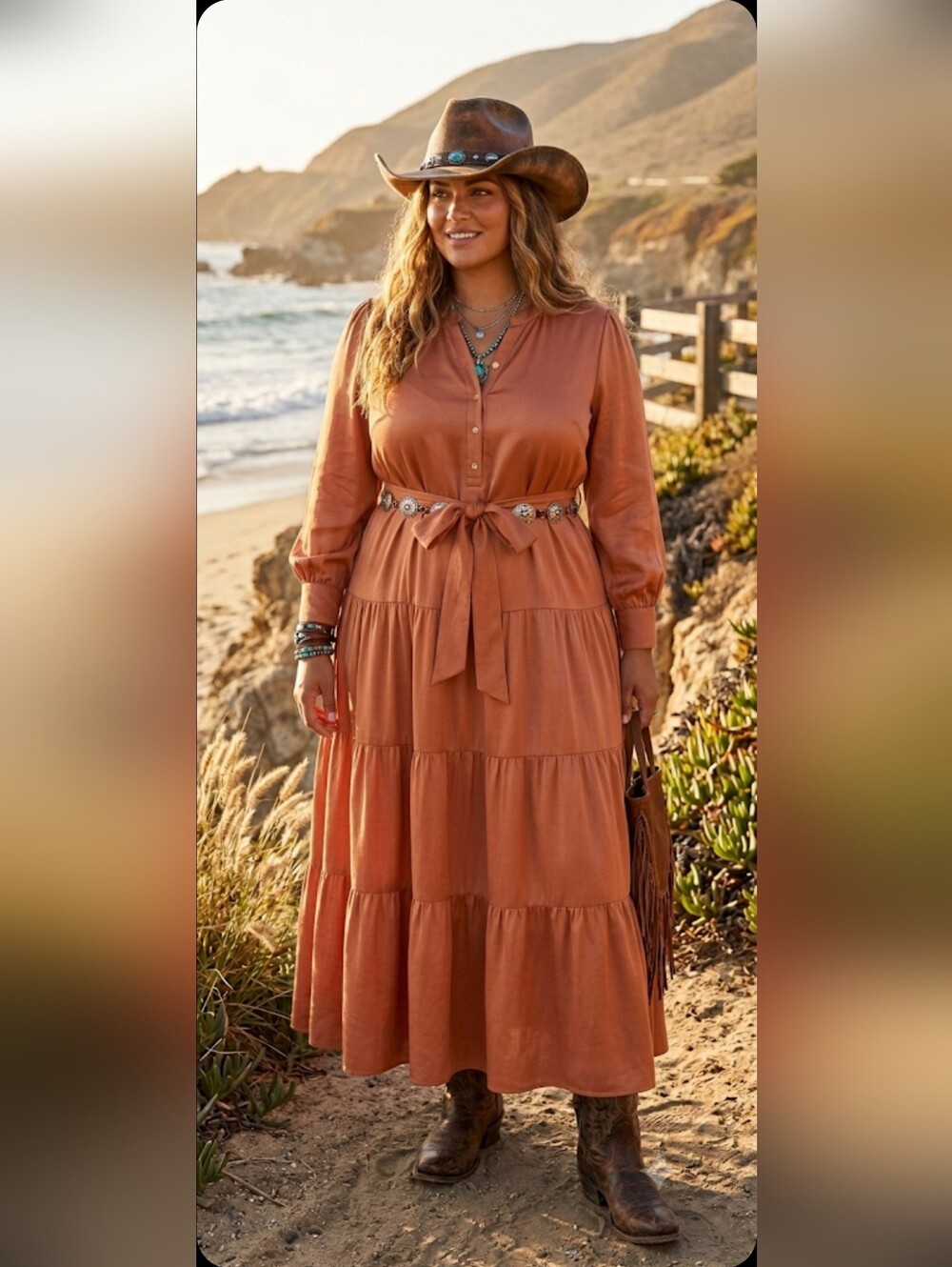 Anthropologie Maxi Dress Prairie Western Cottage Autumn Rust Tiered 3XL